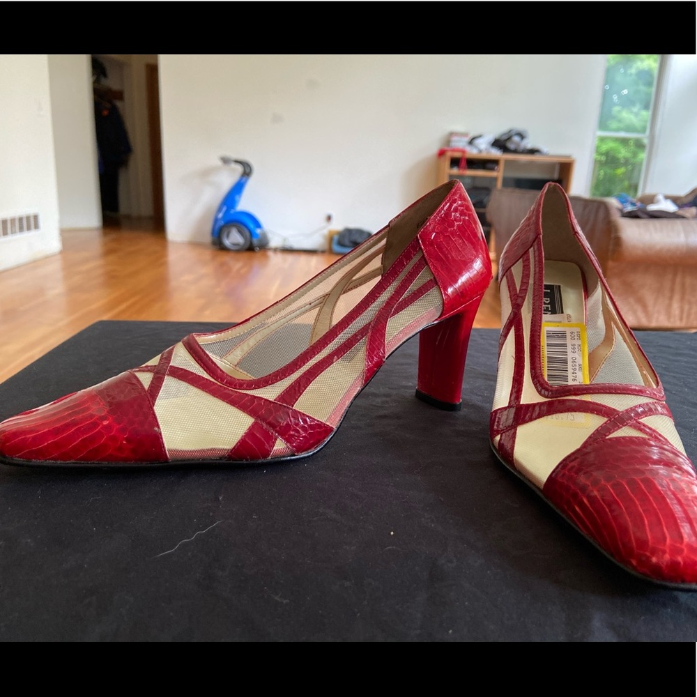J. Renné Red Faux Snakeskin Heels